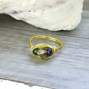 Multifaceted Glass Beaded Ring, Statement Stackable Ring, Size 8